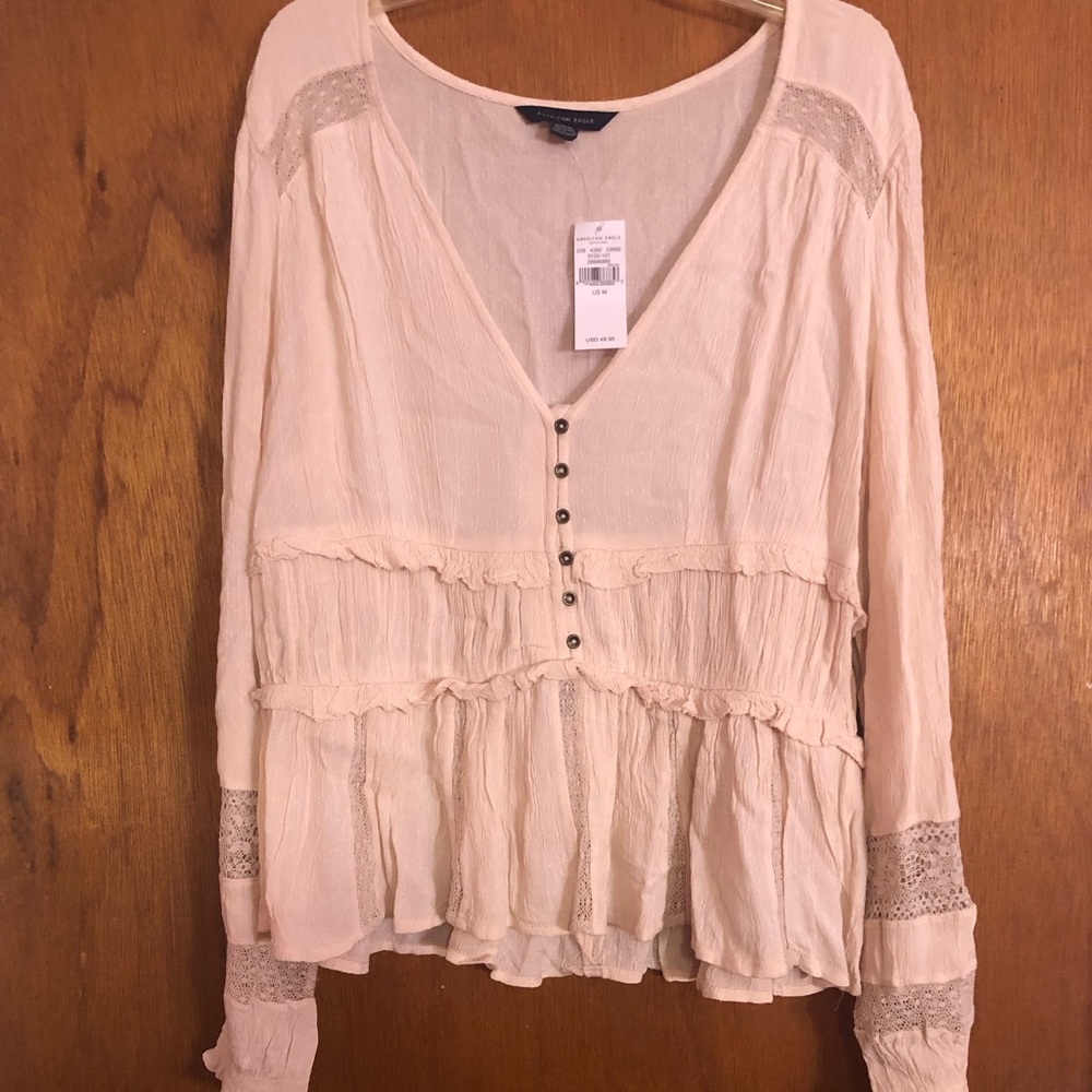 AE lacey ruffle waist blouse